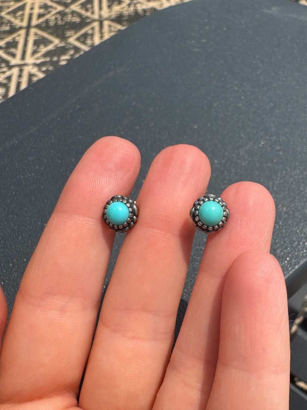 Pandora Turquoise Blue Dot Halo Stud Earrings